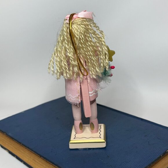 Pink Ballerina Nutcracker Holding Christmas Tree Wood Ornament 5-1/2" - Picture 3 of 6